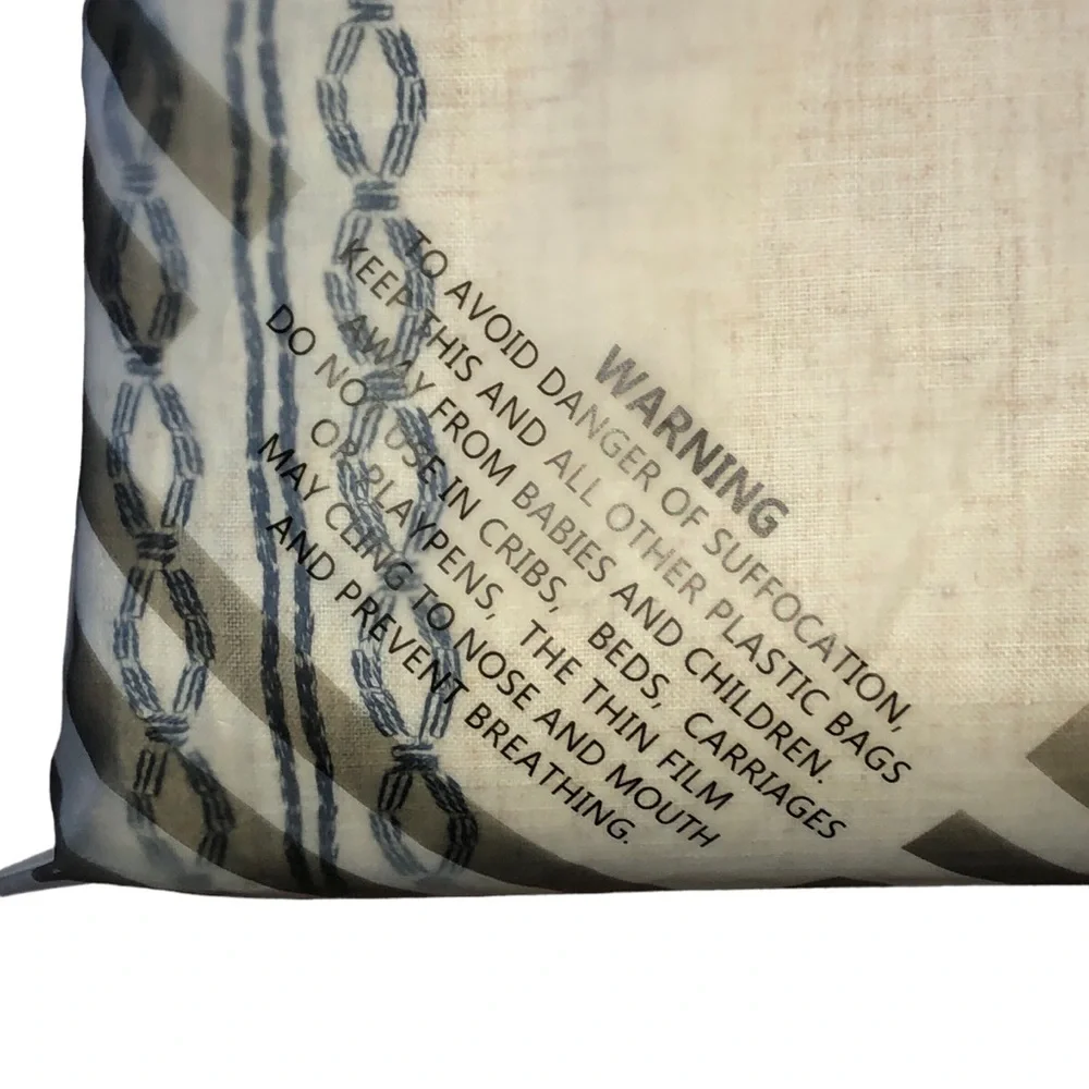 1 Pair Of Lazzy Linen Blend Blue On Beige Grommet Curtains 95” Length